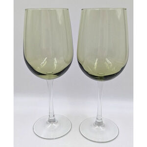 Pier 1 Pantiago Olive Green Wine Glasses 9 1/8" Tall Blown Glass Set of 2
